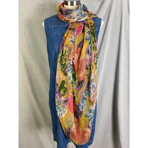Vintage All‎ That Glitters Floral Watercolor Scarf Made in USA 90s Long Wrap